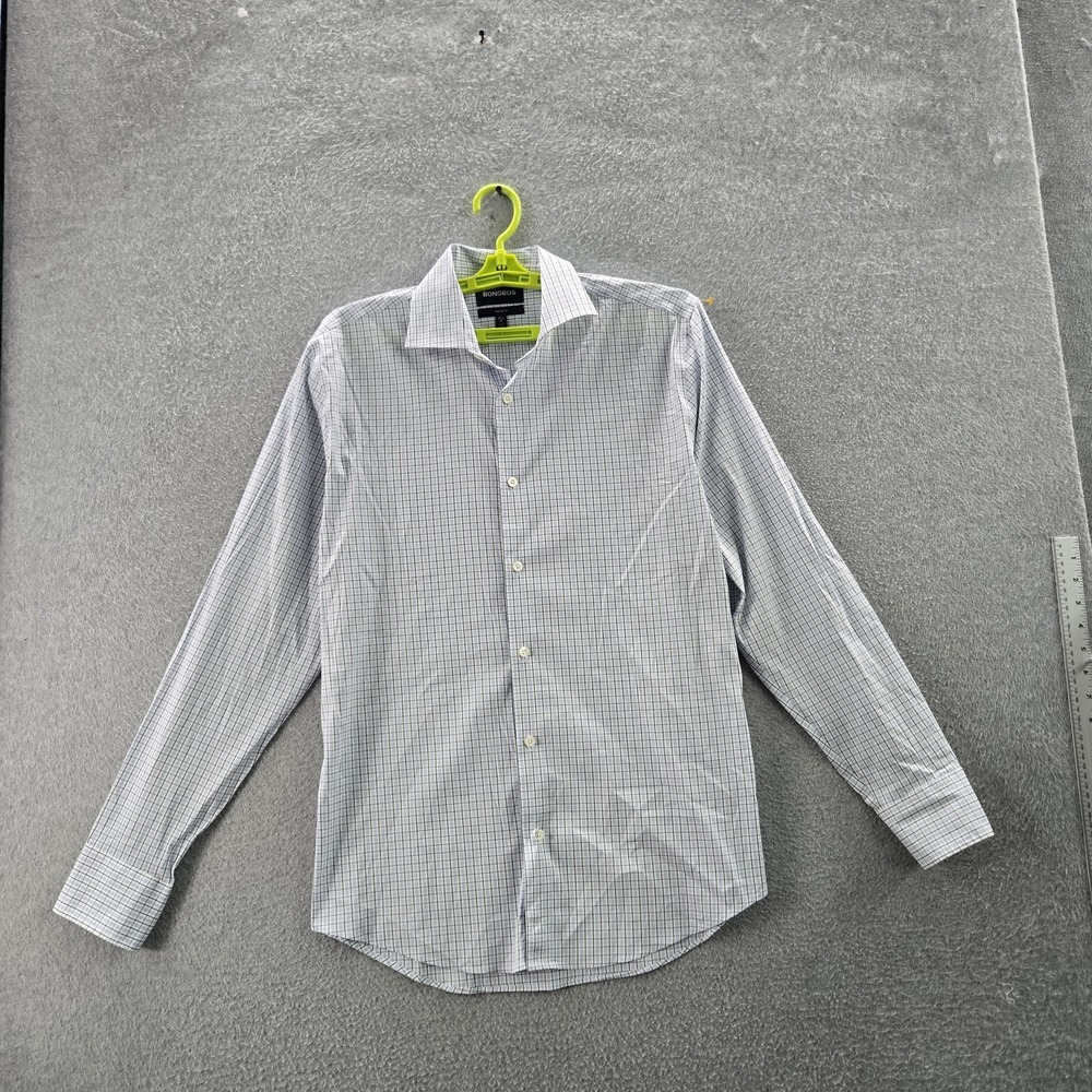 Bonobos Men Button Up Shirt 15 1/2 35 White Cotton Nylon Check Long